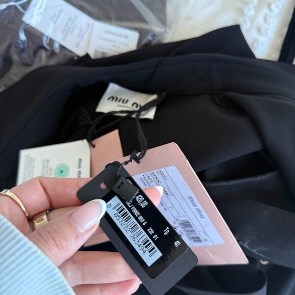 NWT Miu Miu Cady Shirt Dress Black Button Down Belted w/ Gold Tone Logo Buckle - Picture 4 of 10